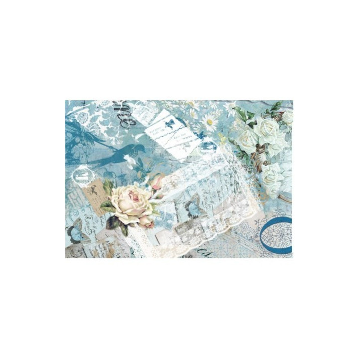 Papel de arroz rosas azul
